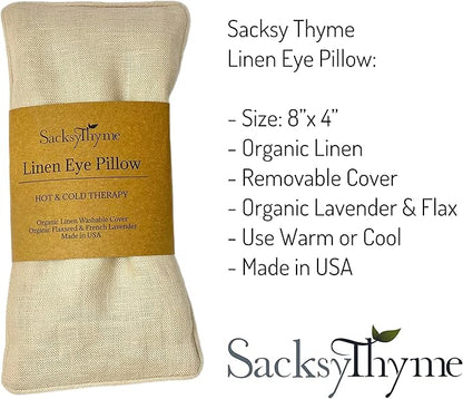 Organic Linen Eye Pillow - Lavender & Flaxseed for Relaxation, Yoga, Stress Relief - Microwavable