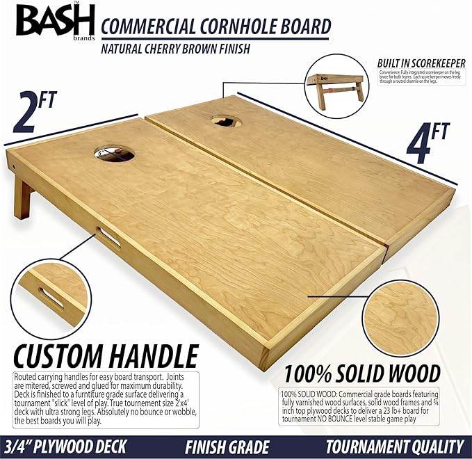 Regulation Solid Wood Cornhole Boards 2'x4' -Choose Between Commercial Grade No Bounce (Cherry