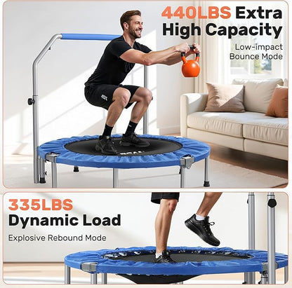 BCAN 40/48" Foldable Mini Trampoline Max Load 330lbs/440lbs, Fitness Rebounder with Adjustable Foam