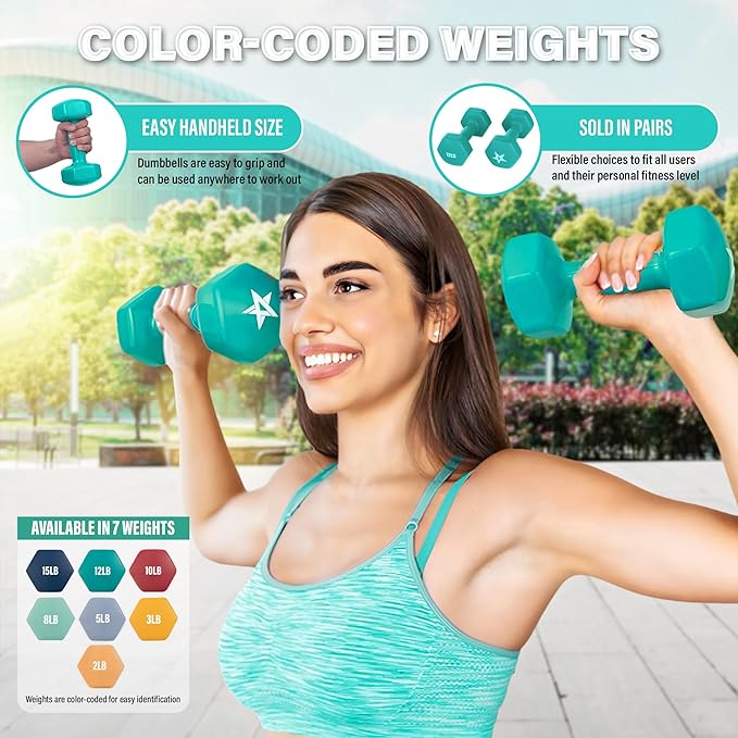 Yes4All Vinyl Hexagon Dumbbell - Dumbbells Set of 2 Hand Weights for Home Gym & Strength Training
