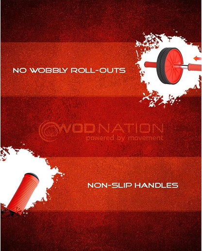 WOD Nation Ab Roller - Black & Red, Modern Core Fitness Equipment for Home Gym & Travel - Ab Wheel