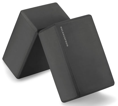 Fitvids Set of 2 High Density Yoga Blocks, 9"x6"x4" Each, Pair (Black)