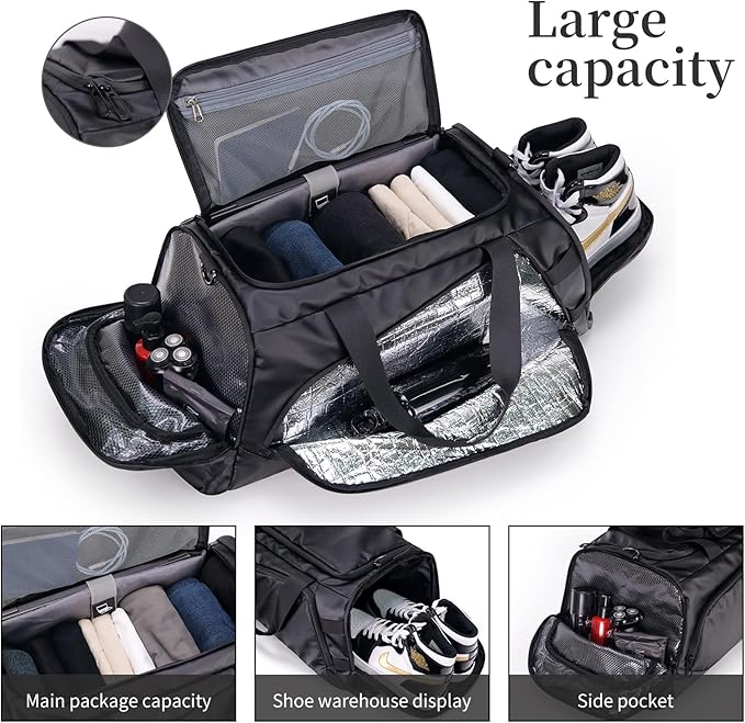 Duffle Bag for Travel, Carry on Gym Bag for Men, Waterproof Sport Bags with Shoe Compartment, 40L