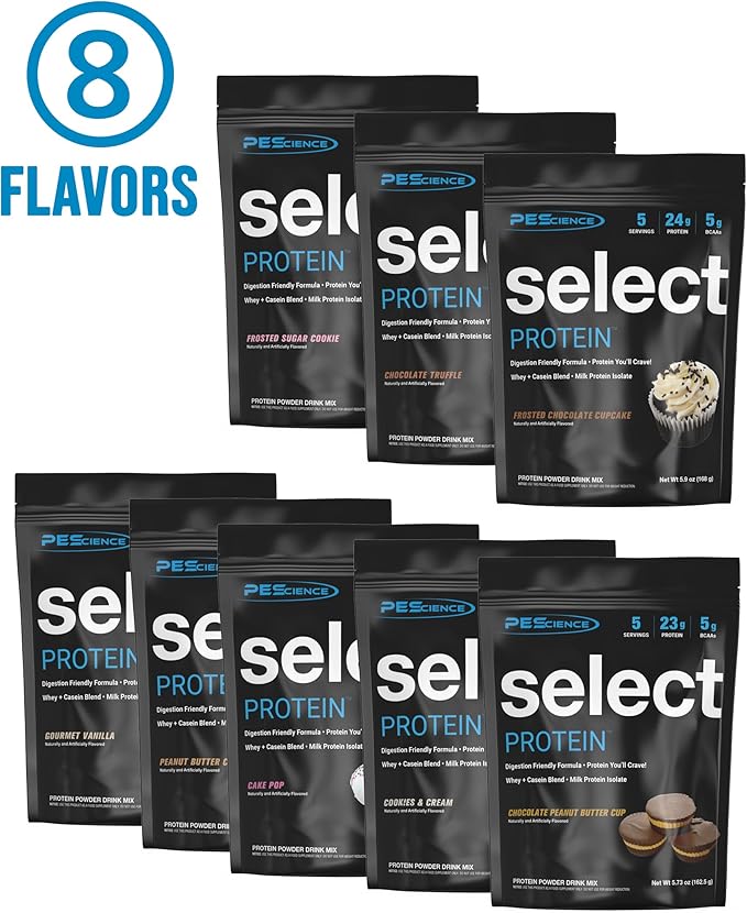 PEScience Select Protein Powder Variety Pack - 8 Flavors - 40 Servings - Protein Powder Sample