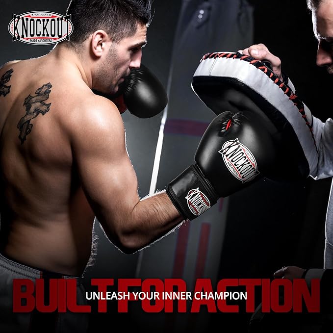 Knockout Gel Boxing Gloves for Men Women - Pro Training Sparring, Maya Hide Leather Muay Thai MMA