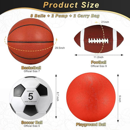 Deekin 8 Pcs Sports Balls Set for Adult Assorted Football Basketball Soccer Playground Balls