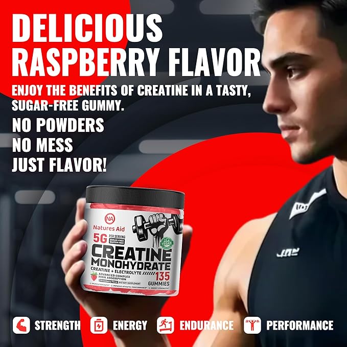 Creatine Monohydrate Gummies (5g) – Pre-Workout Energy & Muscle Growth Support for Men & Women |