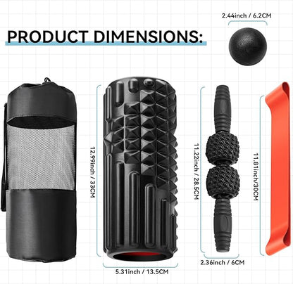 5 in 1 Foam Roller Set, High Density Fitness Exercise Foam Roller for Deep Tissue Muscle Massage