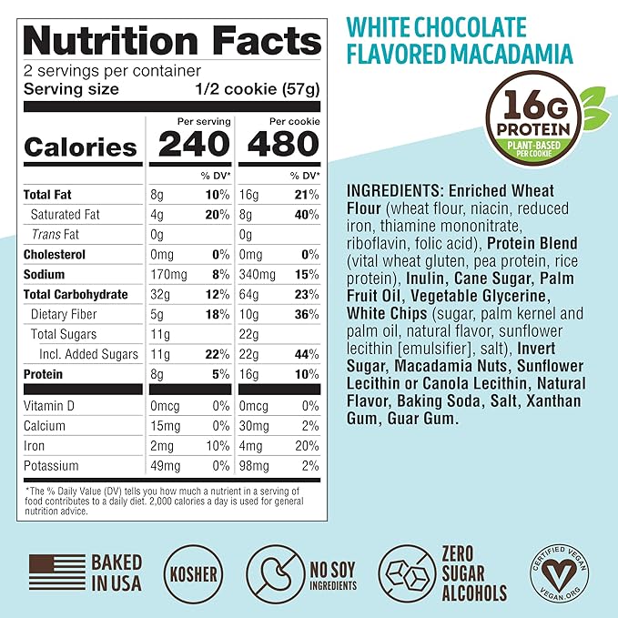 Lenny & Larry's The Complete Cookie, White Chocolate Flavored Macadamia, Soft Baked, 16g Plant