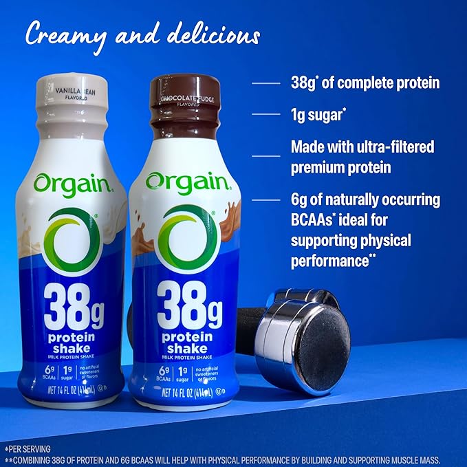 Orgain 38g High Protein Shake, Dairy Isolate Protein Milk, Vanilla, 6g BCAAs, 1g Sugar Per Serving
