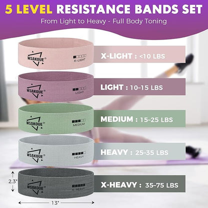WSAKOUE Fabric Resistance Bands for Working Out – 5 Booty Bands for Women & Men, Exercise Workout