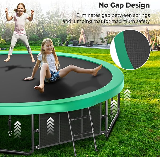 12 14 15 16FT Trampoline Outdoor with Basketball Hoop, Trampoline with Lights for Kids and Adults