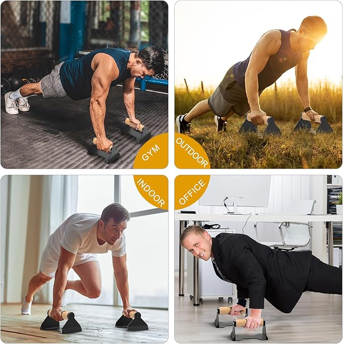 Kipika Push Up Bars, Pushup Stands, Ergonomic Wooden Handles, Anti-slip Rubber Base Pads