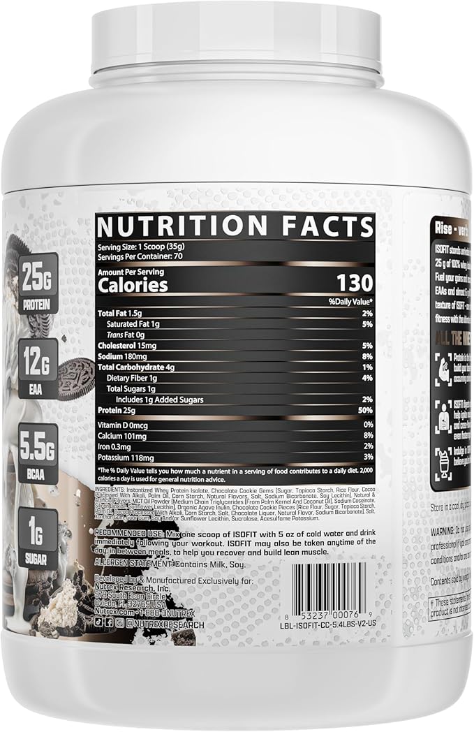 Nutrex Research IsoFit Whey Protein Powder Instantized 100% Whey Protein Isolate (70 Servings