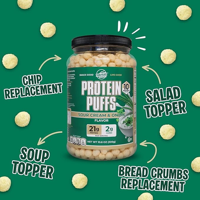 Twin Peaks Protein Puffs - (Sour Cream & Onion), Keto Friendly, Low Carb Snack (300g, 21g Protein