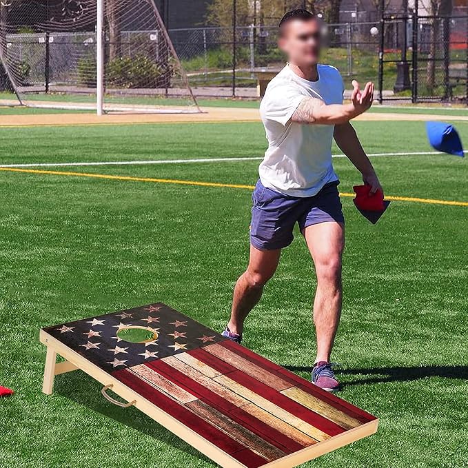 Solid Wood Vintage Cornhole Game Set, Two 4'x2'Cornhole Boards, 8 Cornhole Bags for Indoor and