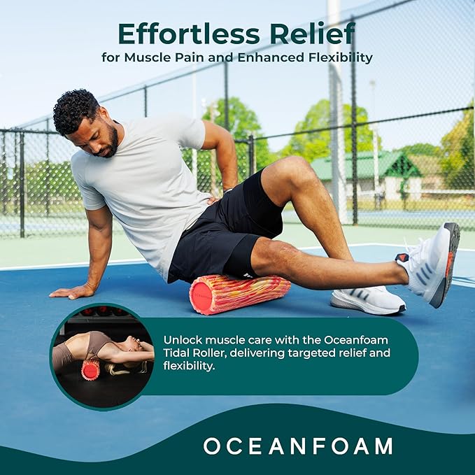 Oceanfoam Tidal Roller - Red, Gold & Natural Marbled - Muscle Massage Foam Roller for Back Pain &