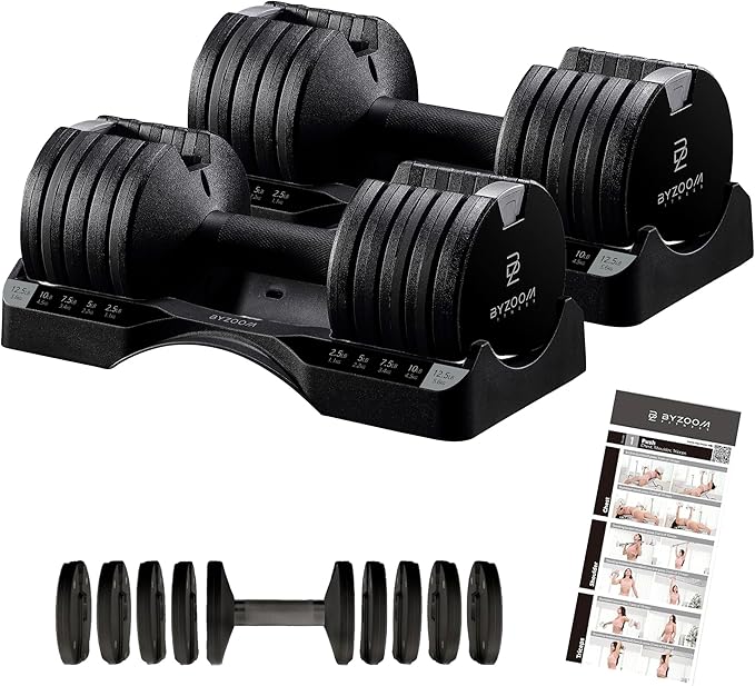 Adjustable Dumbbell – 12.5/25lb Single Unit OR Set of 2 – 5-in-1 Adjustable Weight for Home Gym