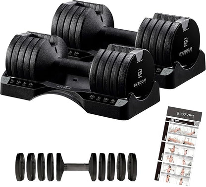 Adjustable Dumbbell – 12.5/25lb Single Unit OR Set of 2 – 5-in-1 Adjustable Weight for Home Gym