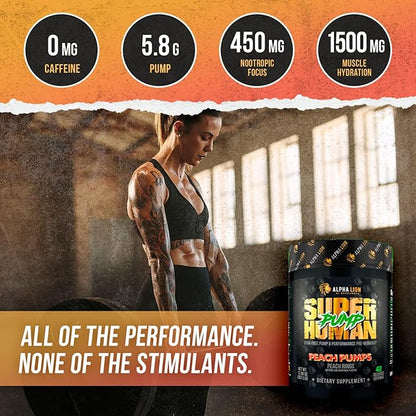 ALPHA LION Superhuman Pump Pre Workout Powder, Nootropic Caffeine & Stim Free Preworkout