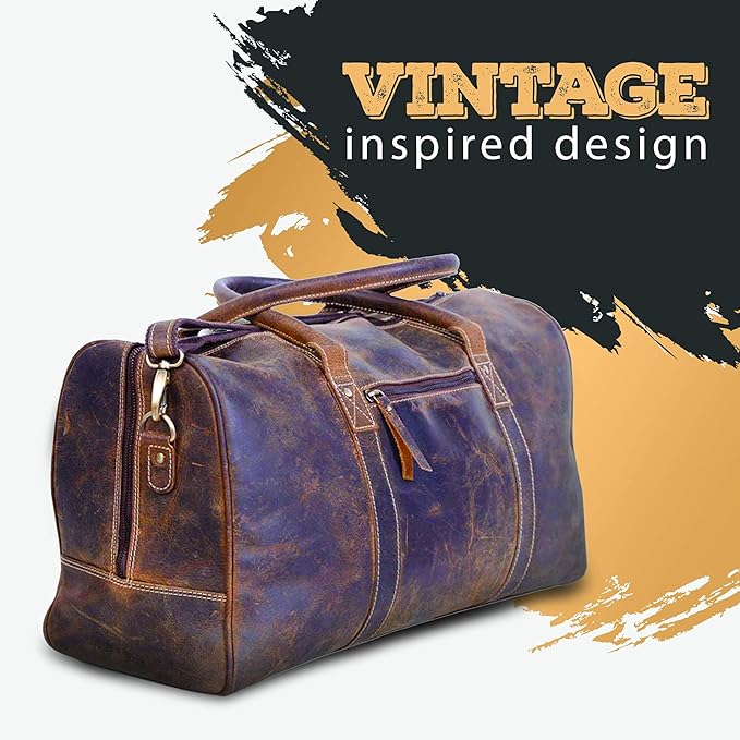 KomalC 24 Inch Leather Duffel Bags for Men and Women Travel Overnight Weekend Leather Bags Sports