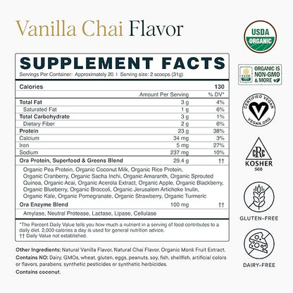 Ora Organic Vegan Protein Powder - 23g Plant-Based Protein Powder for Women and Men | Clean Protein