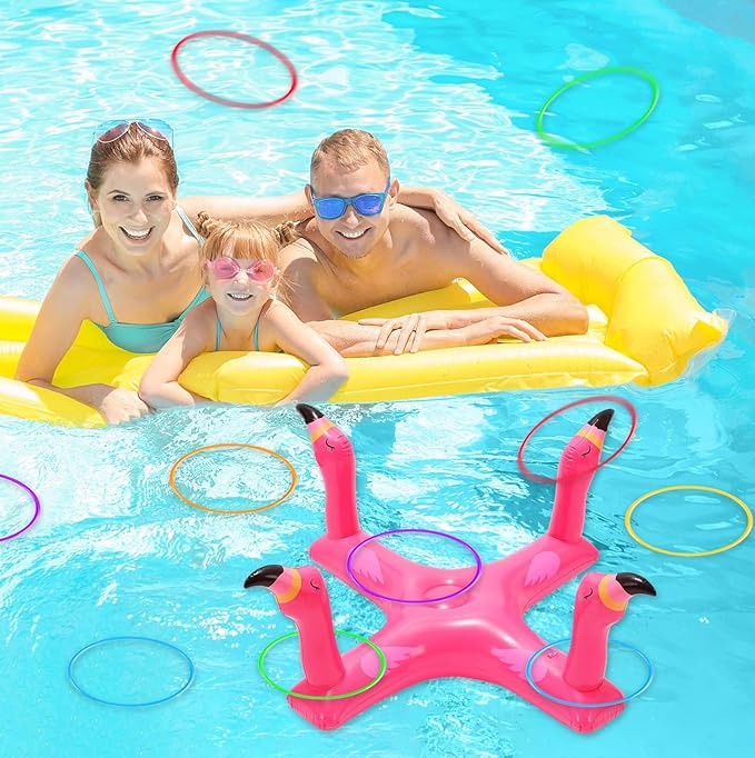Voiiake Pool Floats Toys Games Set, Inflatable Cross Ring Toss Game Toy with 6pcs Rings for Kids