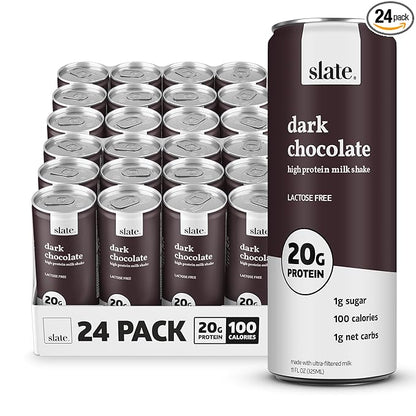 Slate Milk - High Protein Milk Shake - Dark Chocolate - Lactose Free, 20g Protein, 1g Sugar, 100