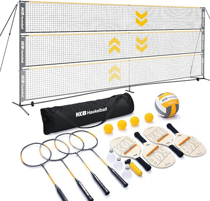 Haokelball Badminton Volleyball Pickleball Net Set, 22FT Portable All-in-One Nets System for