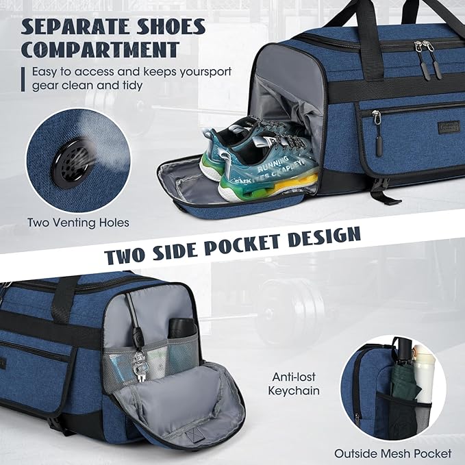 IGOLUMON Gym Bag for Men 55L Sports Duffel Bags Gym Duffle Bag Women with Shoe Compartment & Wet