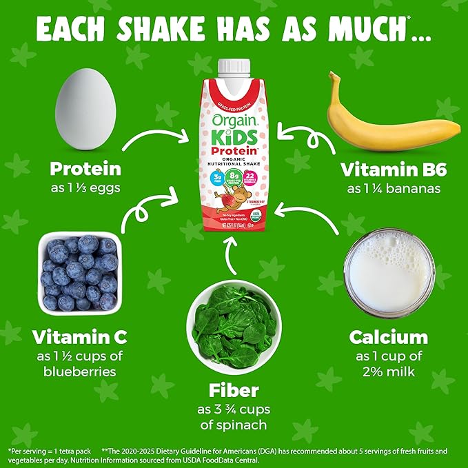 Orgain Organic Kids Protein Nutritional Shake, Strawberry - 8g of Protein, 22 Vitamins & Minerals