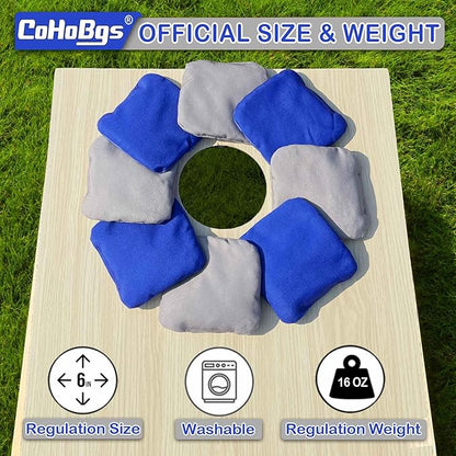 CoHoBgs Corn Hole Bags Set 8, Professional Cornhole Bags Dual-Sided Slick & Stick Resin Filled