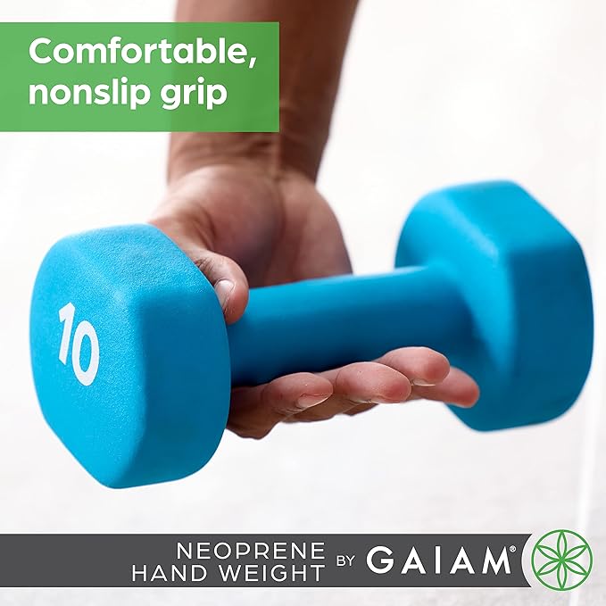 Gaiam Dumbbell Hand Weight (Sold in Singles) - Neoprene Coated Exercise & Fitness Dumbbell for Home