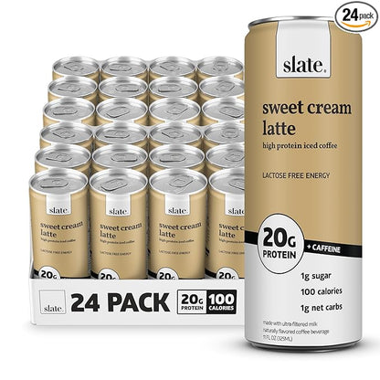 Slate Milk - High Protein Iced Coffee - Sweet Cream Latte - 175mg Caffeine, Lactose Free Energy
