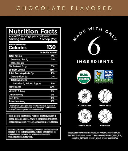 Truvani Vegan Pea Protein Powder | Chocolate | 20g Organic Plant Based Protein | 20 Servings | Keto