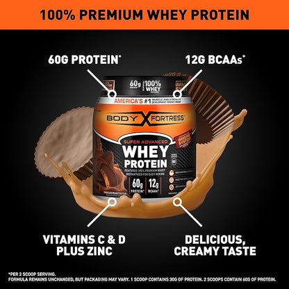 Body Fortress 100% Whey, Premium Protein Powder, Chocolate Peanut Butter, 1.78lbs (Packaging May