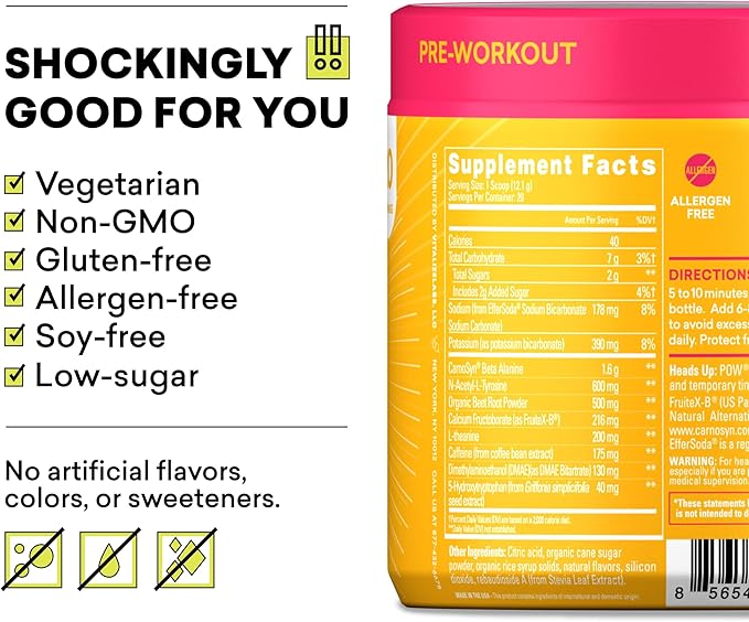 EBOOST POW Natural Pre Workout Powder ??20 Servings - Tropical Punch - A Pre Workout Supplement for