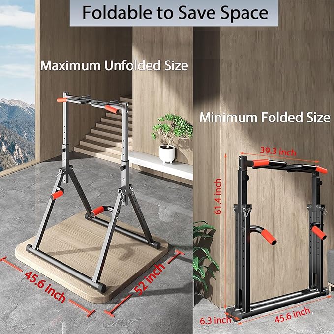 DOBESTS Foldable Power Tower Pull Up Bar Dip Station Adjustable Multifunction Workout Pull Up Tower