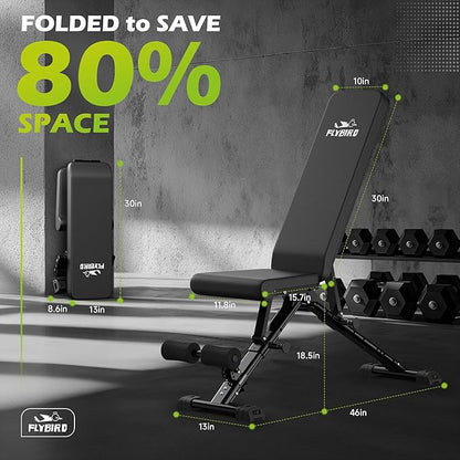 FLYBIRD Weight Bench, Adjustable Strength Training Bench for Full Body Workout with Fast