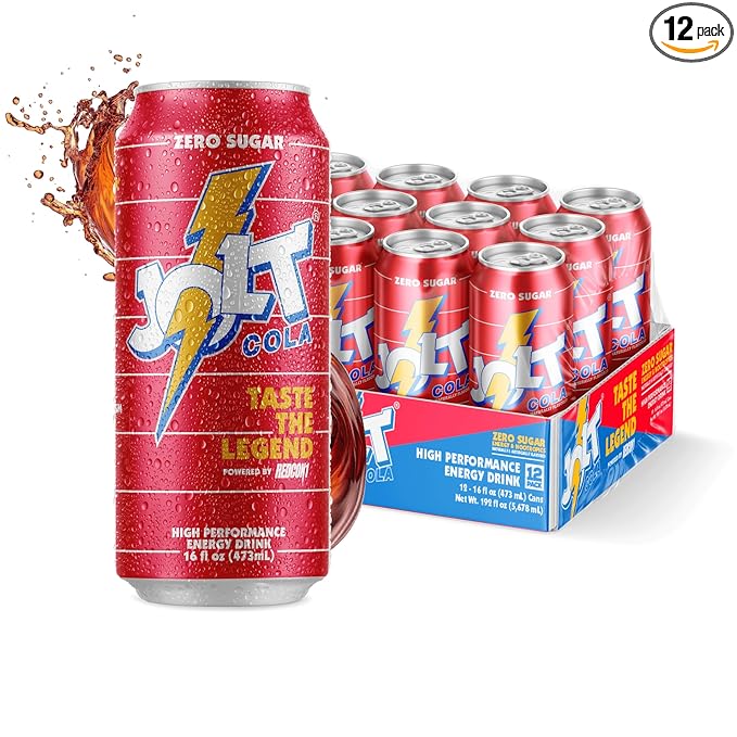 Redcon1 JOLT Cola Energy Drink – 200mg Caffeine, Zero Sugar, 16oz Can – Classic 80s Flavor