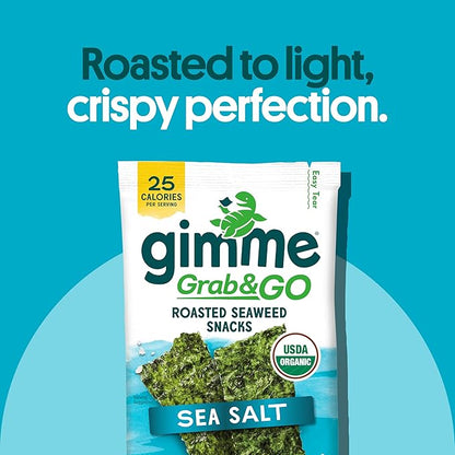 Gimme Seaweed Grab & Go Organic Premium Roasted Seaweed Snacks, Sea Salt, 18 Count Trayless, Keto