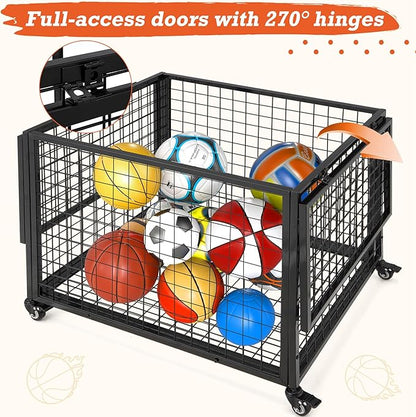 AECOJOY Ball Cart Storage, Rolling Basketball Bin with Wheels for Garage, School, Gym, Sports