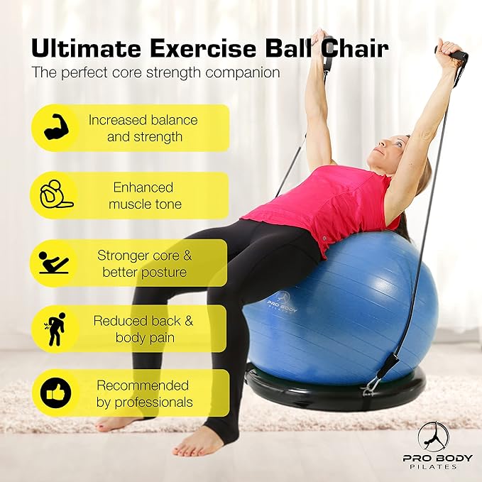 ProBody Pilates Yoga Ball Chair, Exercise Ball Chair with Base or Stand for Home Office Desk