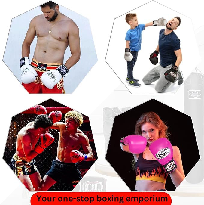 Knockout Gel Boxing Gloves for Men Women - Pro Training Sparring, Maya Hide Leather Muay Thai MMA