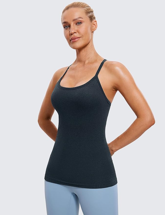 CRZ YOGA Seamless Workout Tank Tops for Women Racerback Athletic Camisole Sports Shirts with Built