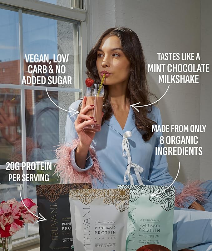 Truvani Vegan Pea Protein Powder | Mint Chocolate | 20g Organic Plant Based Protein | 1 Serving |