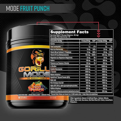 Gorilla Mind Pre Workout - Massive Pumps Laser Focus Energy Power - L-Citrulline, Creatine