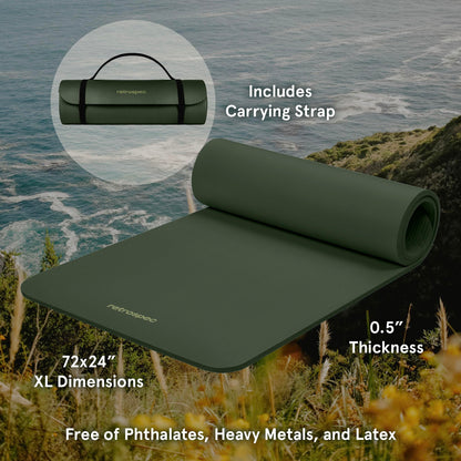 Retrospec Solana Yoga Mat 1/2" Thick w/Nylon Strap for Men & Women - Non Slip Excercise Mat for