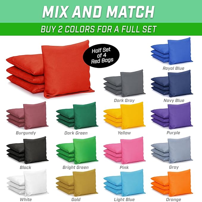 GoSports Classic Cornhole Bean Bags Set of 4-16 Colors Available - Regulation All Weather, Mix and