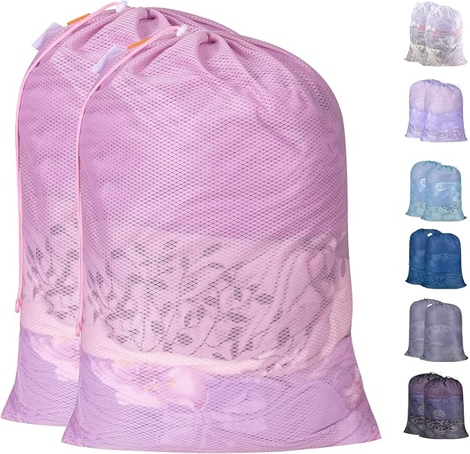 Polecasa Heavy Duty Large Mesh Laundry Bags with ID Tag and Locking Drawstring Closure - 2 Pack, 24